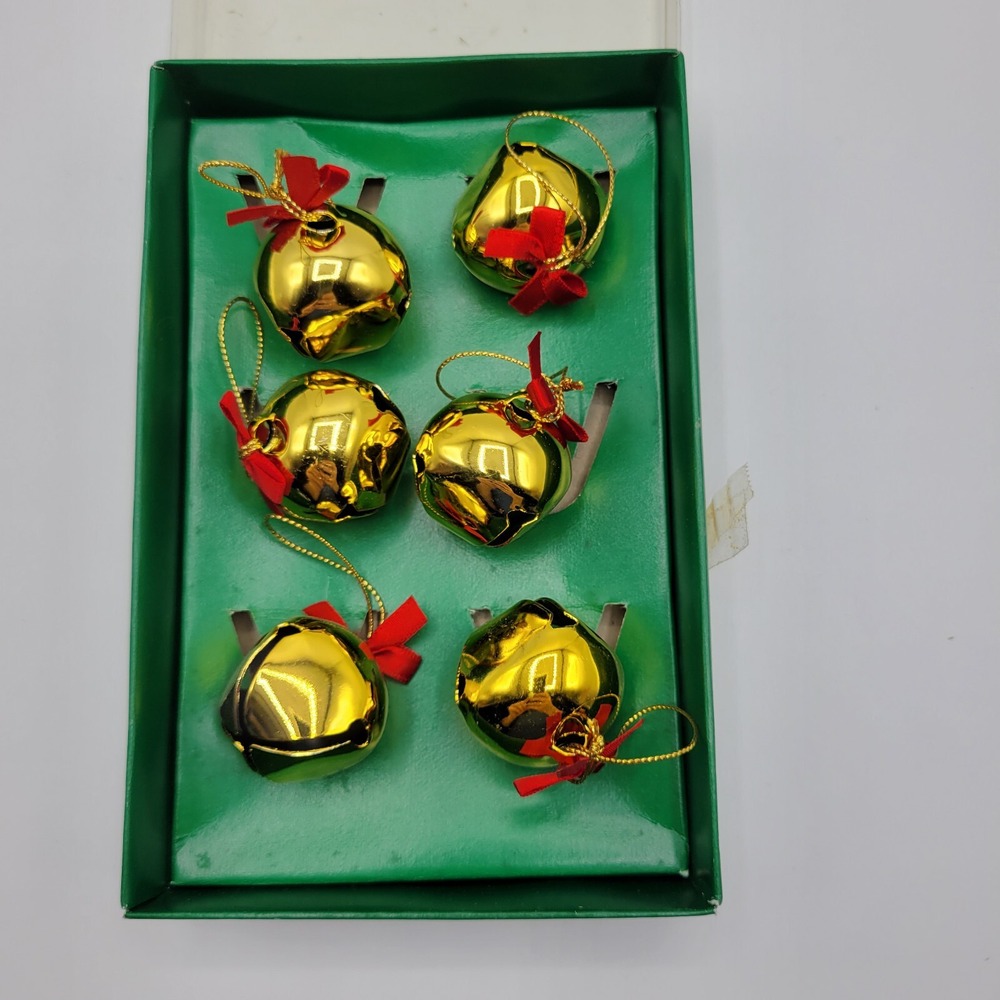 Vintage Gold Tone Sleigh Bells Christmas Tree Ornament Holiday Decoration Taiwan